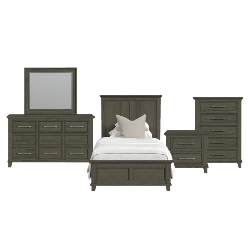 Ensemble de chambre à coucher 5 pièces Nhek, Gris, Double TG