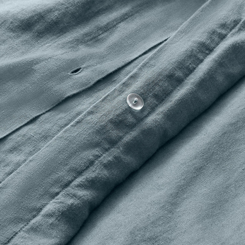 Stone Washed Linen Duvet Cover, Queen Duvet Cover + 2 Queen Shams, Gray Blue
