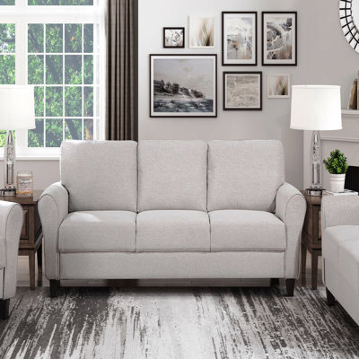 Modern Transitional Sand Hued Textured Fabric Upholstered 1pc Sofa Attached Cushions Living Room Furniture