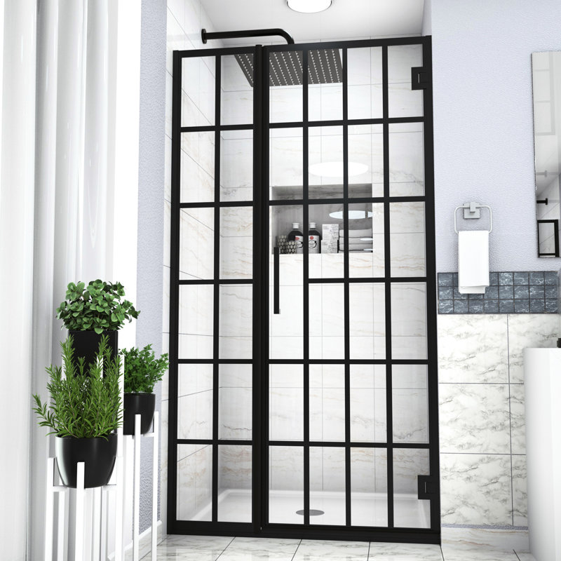 Porte de douche pivotante noire matte avec verre de 40 po x 72 po, verre de salle de bain l 40 po x H 72 po noir, fascinant