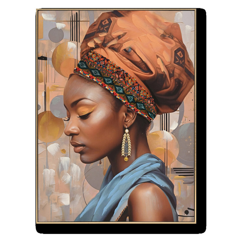 Art mural en toile Golden Dusk: Regal Profile Portrait - 30 po x 40 po - cadre doré