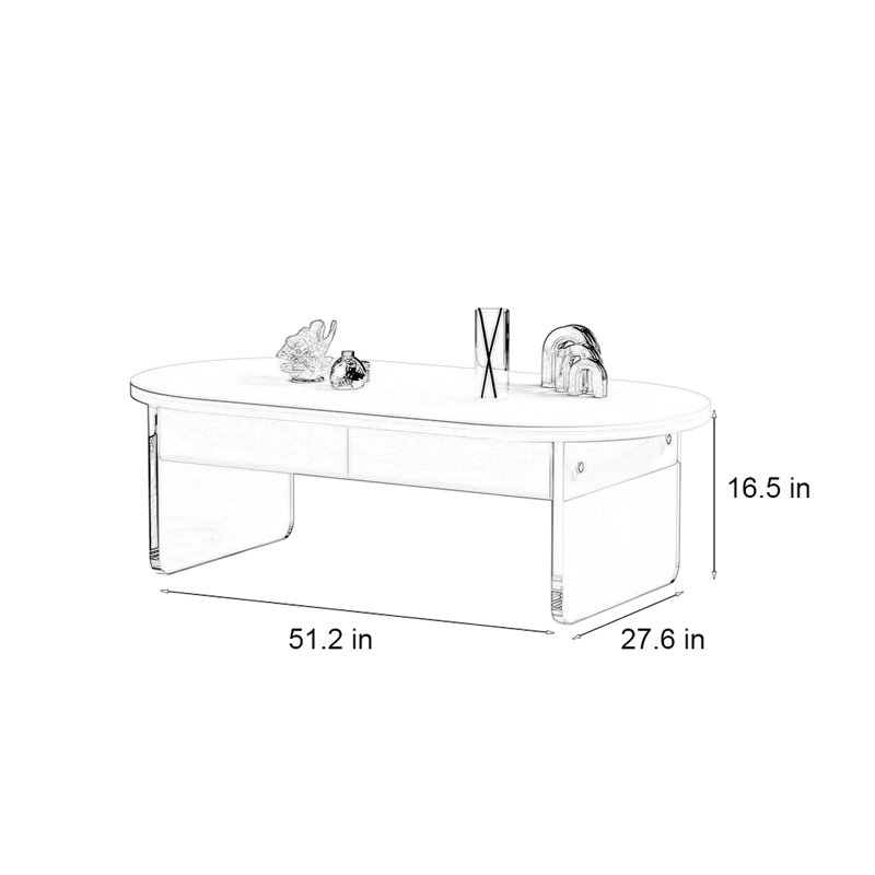 Table basse ovale, Noir/gris, H 16,5 po x L 51,2 po x l 27,6 po