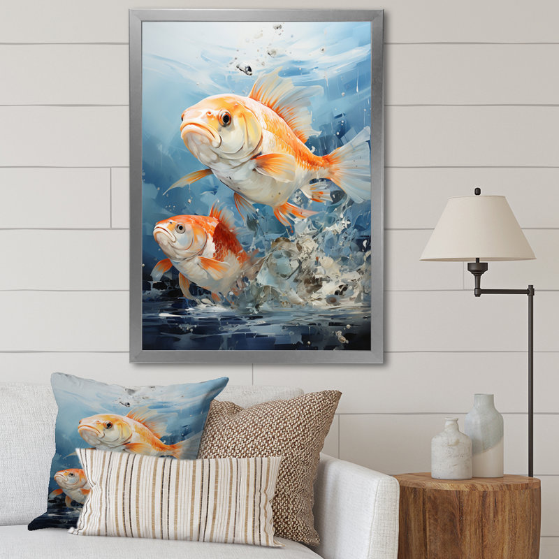 «Fishing Carp Collage I», reproduction d'art sur toile, H 32 po x l 24 po x P 1 po, Cadre photo argenté