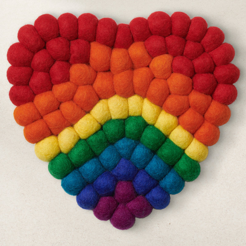 Dessous-de-plat en forme de cœur MODWOOL Rainbow (ensemble de 2), Bleu / vert / rouge / jaune / orange / mauve