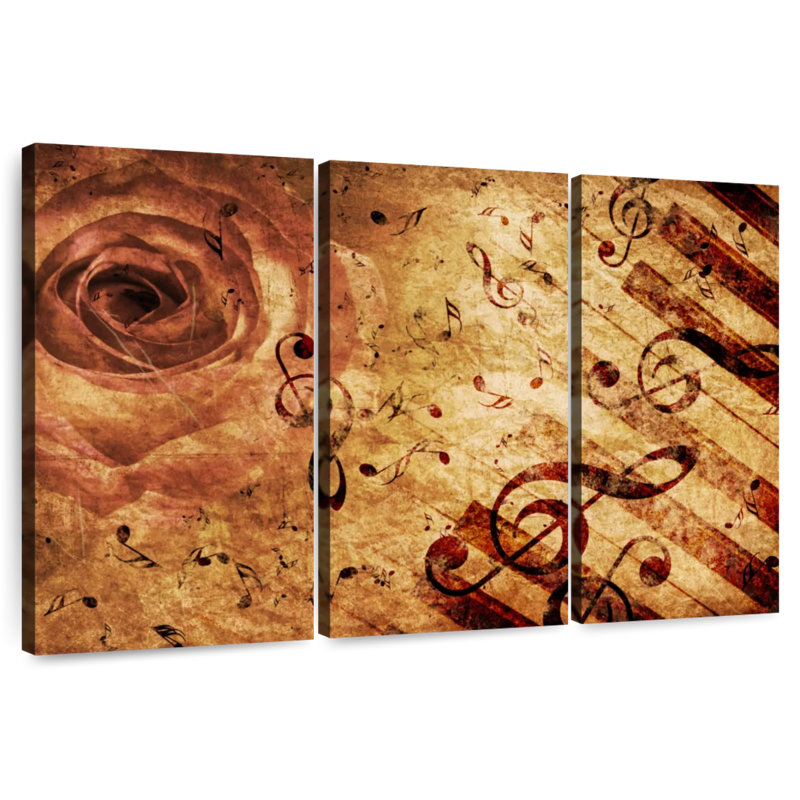 Abarca rose grunge et notes de musique, H 32 po x l 50 po