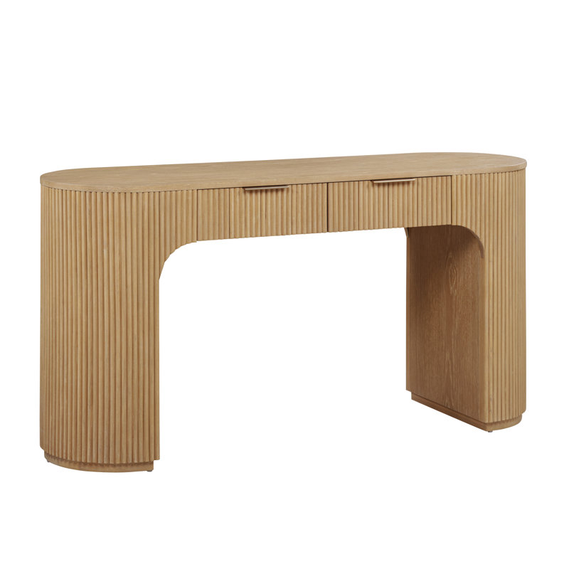 Queensbury 60" 2 Drawer Fluted Wooden Desk, Light Oak