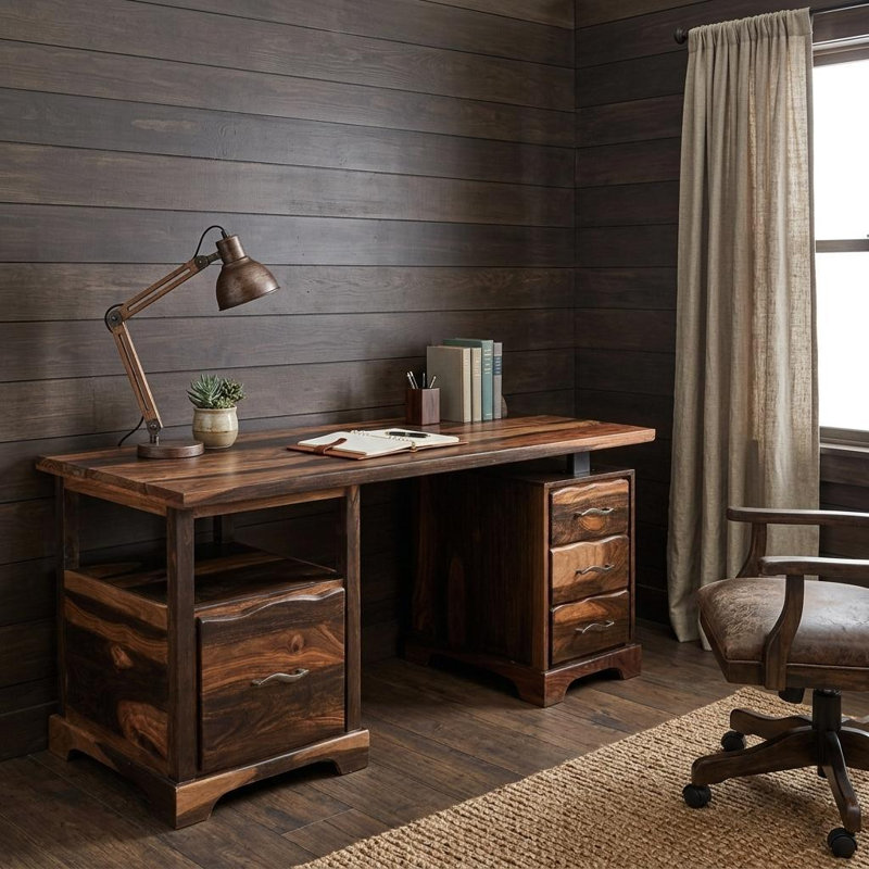 Bureau en bois massif 68 po à 4 tiroirs Natural Edge