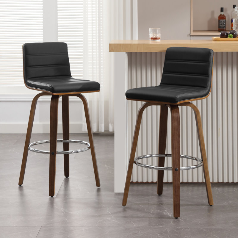 Swivel Upholstered Counter & Bar Stool With Solid Wood Frame and L-Shaped PU Leather Back, Counter Stool (26" Seat Height)