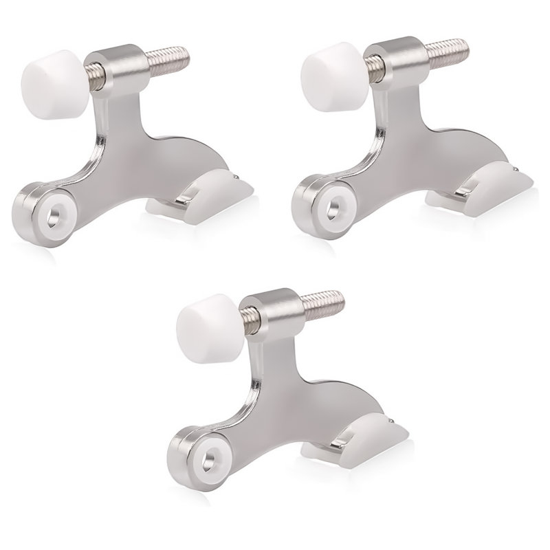 Butoir de porte à charnière réglable MUNEK, nickel satiné, embouts en caoutchouc blanc, paquet de 3