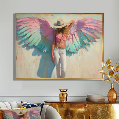 «Pink Cowgirl Angel Wings Mural In San Antonio», reproduction d'art mural