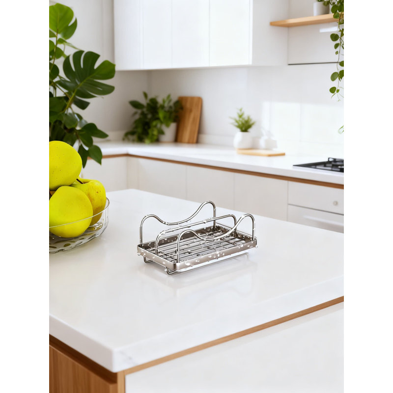 Organisateur de support pour éponge de cuisine - Panier en acier inoxydable 304 avec ramasse-gouttes amovible