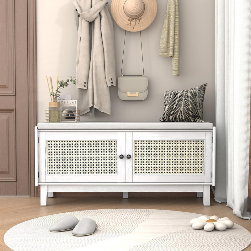 Banc de rangement en rotin avec rangement Boho