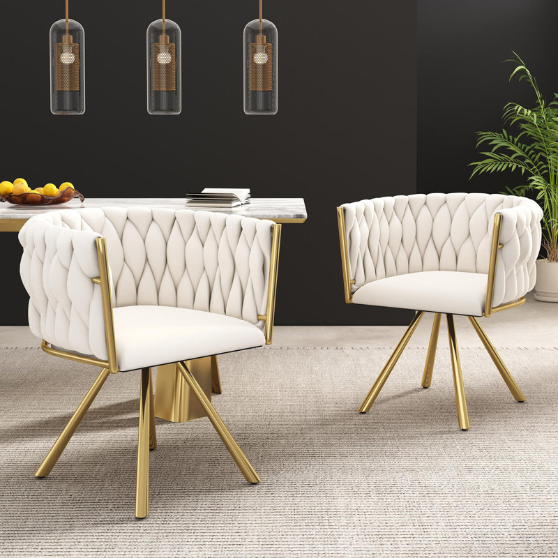 Authneil Velvet Metal Armchair, Beige, Gold, 2