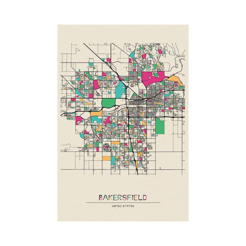 «Bakersfield, California Map» par Ayse Deniz Akerman - impression sur toile tendue, H 60 po x l 40po x P 1,5 po