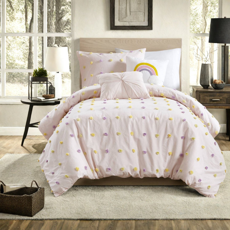 Ensembles de literie en coton luxueux, style pompon en jacquard rose pour le confort de la maison