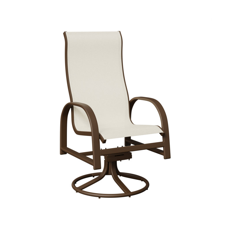 Chaise berçante pivotante à haut dossier avec tissu Sling de Berlin Gardens, Blanc, Veine d'aluminium et de bois mesquite