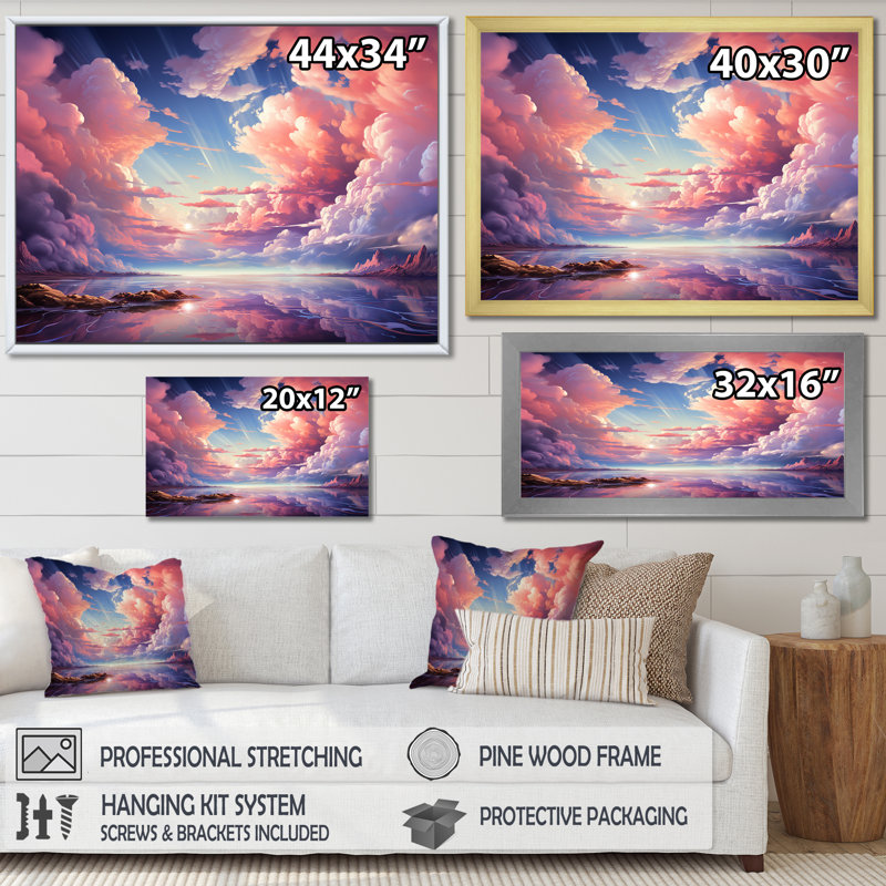 Kawaii Landscape Clouds V sur impression sur toile, Cadre flottant noir, H 34 po x l 44 po x P 1,5 po