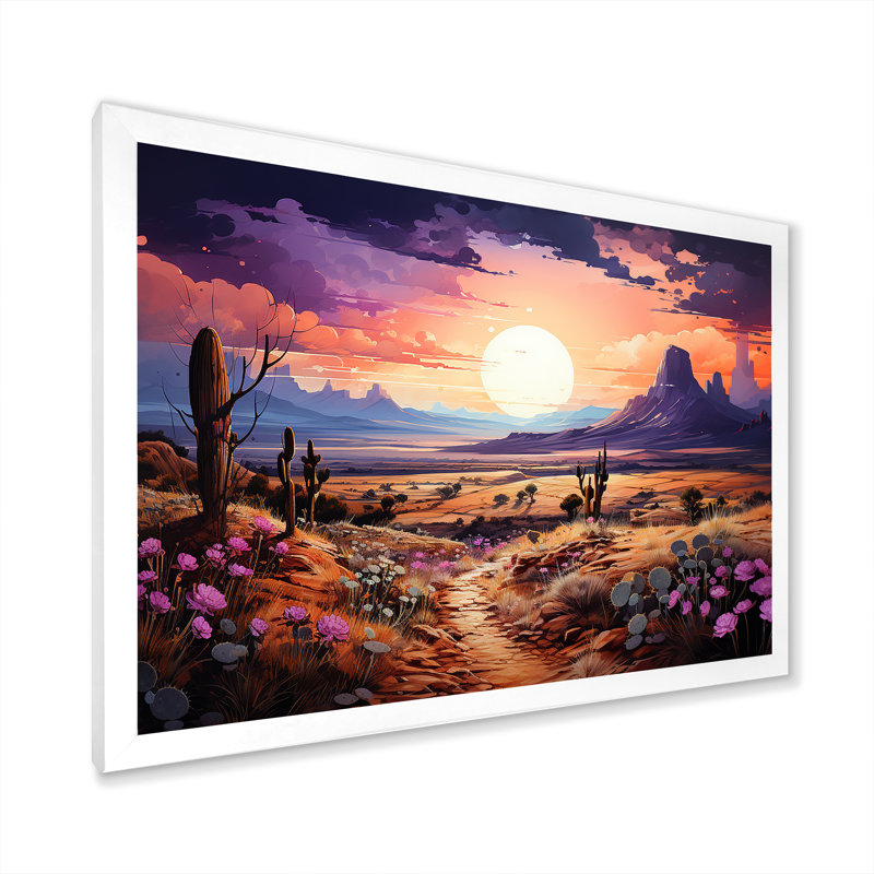 Violet Vista cactus - impressions sur toile de cactus, H 34 po x l 44 po x P 1,5 po, Cadre simple blanc