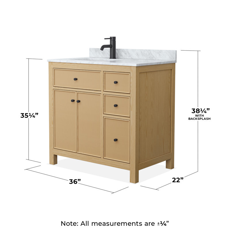 Pendry 36" Freestanding Single Bathroom Vanity with Marble Top, Matte Black