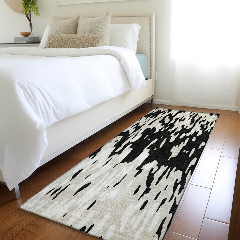 Premium Machine Washable Prisco Black Rug, Runner 2'3" x 7'6"