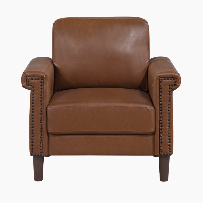 Chaise de salon en simili cuir 34 po Thayer avec siège à ressorts ensachés et garniture cloutée élégante