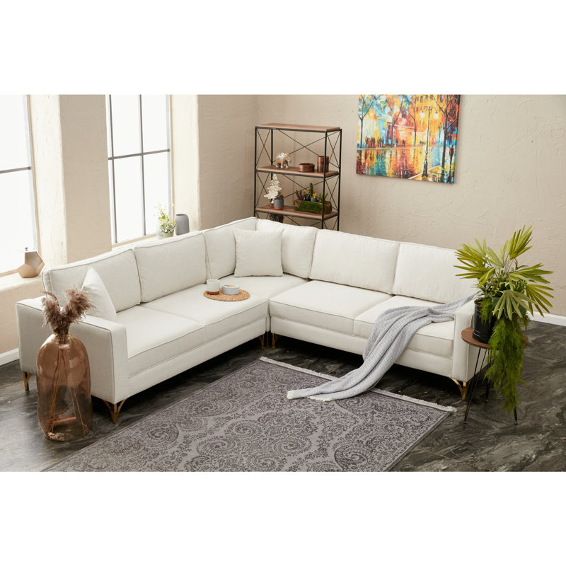 Canapé modulaire de coin symétrique de 101,6 po Heylee, Or, 100 % polyester crème