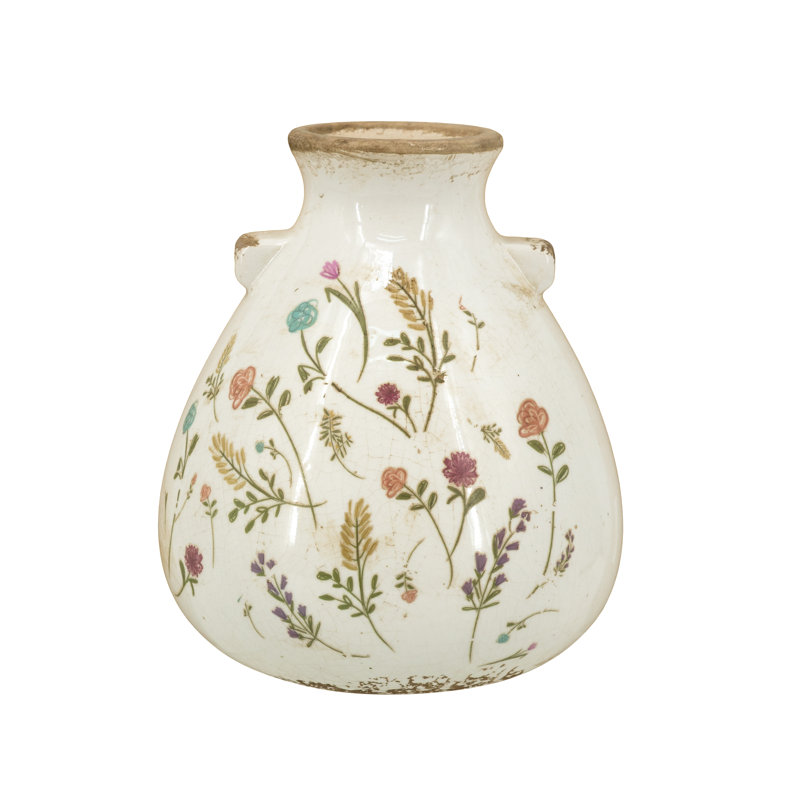 Vase décoratif en céramique 6,5X6,5X7,5 "avec motifs floraux multicolores