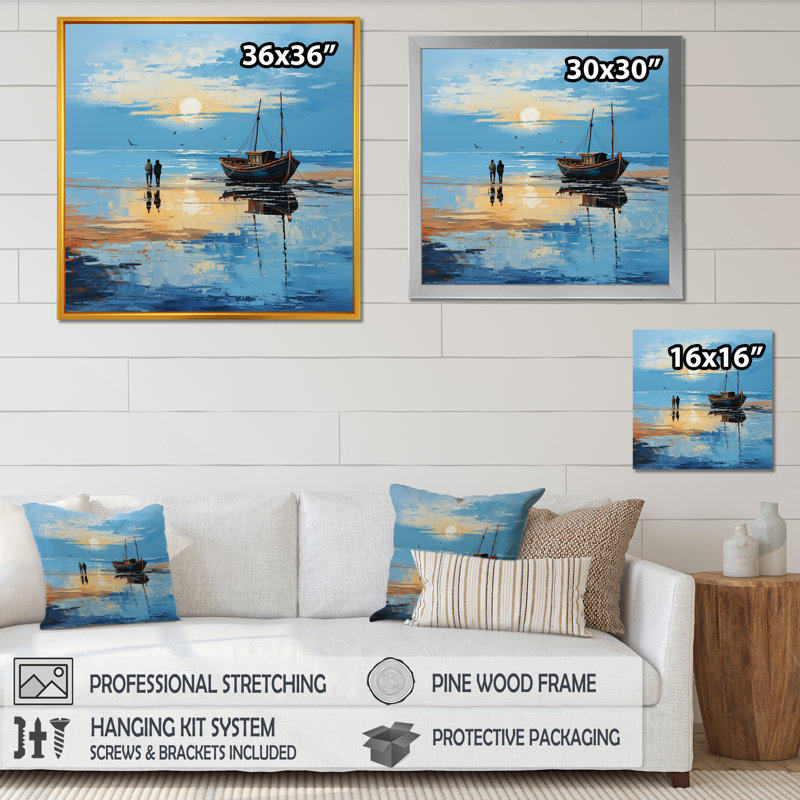 Coucher de soleil sur la toile, H 30 po x l 30 po x P 1 po, Cadre simple blanc