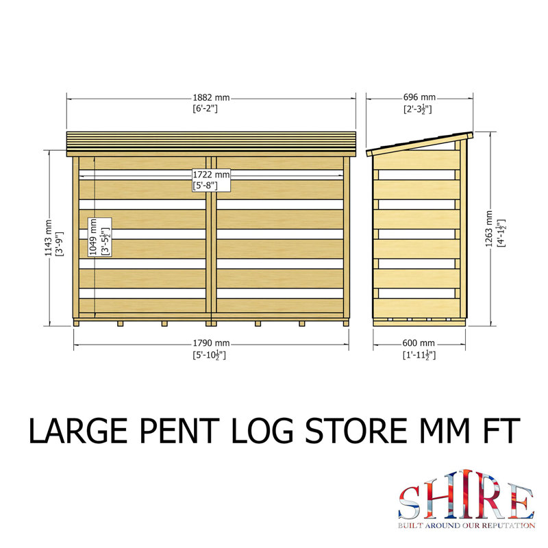 Pent 6 ft x 2 ft Log Store