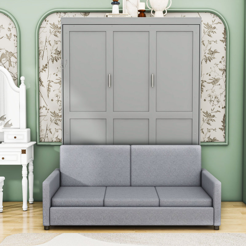Grand lit escamotable polyvalent avec canapé Renie, gris