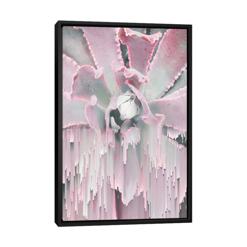 «Glitched Succulent I» non disponible sur toile, H 26 po x l 18 po x P 1,5 po, Toile avec cadre noir, Pas de tapis