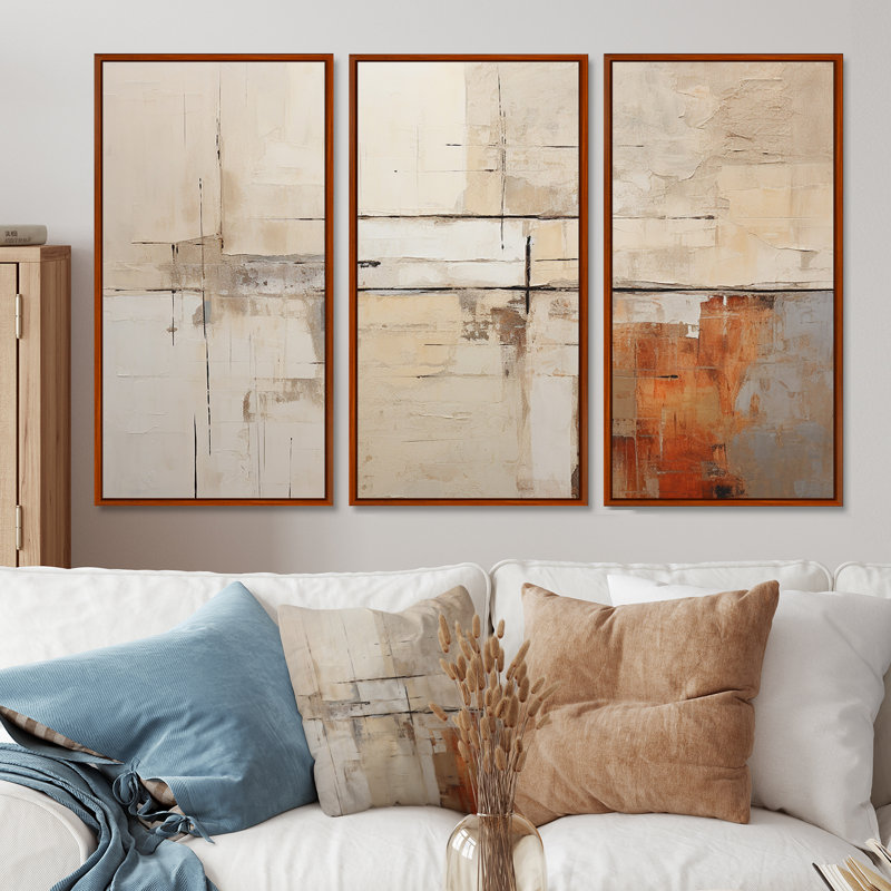 «Abstract Beige Brown Road Collage», ensemble d'art mural abstrait, H 28 po x l 36 po x P 1 po, Cadre flottant brun