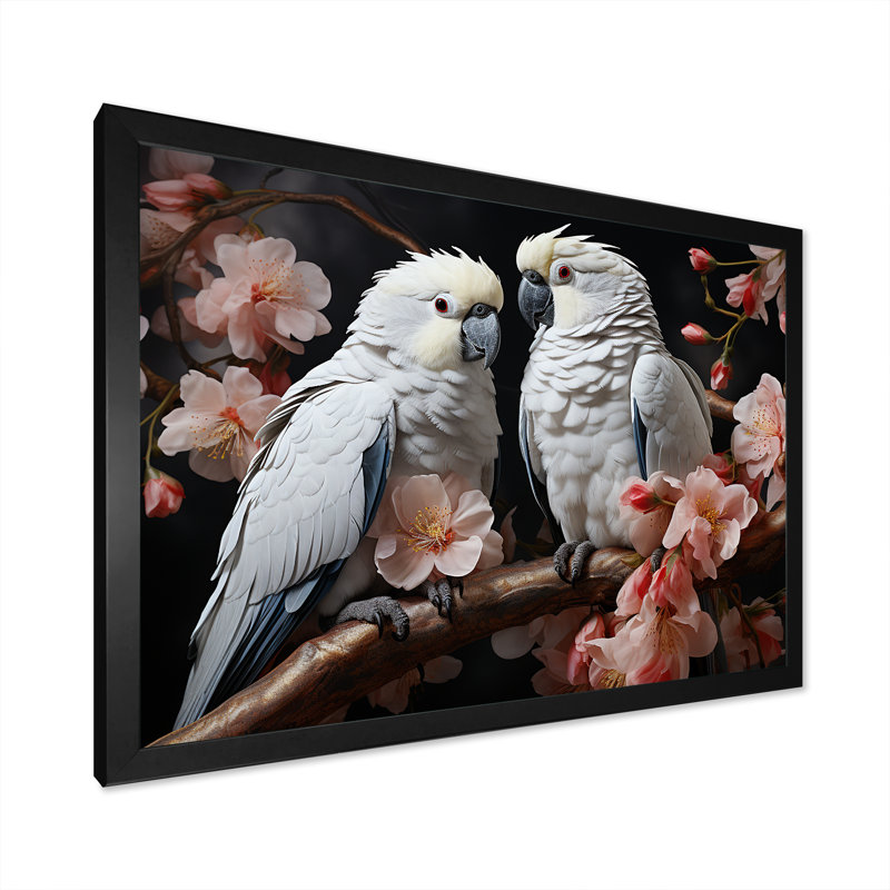 Harmonics de la jungle blanche perroquets, Cadre photo noir simple, H 34 po x l 44 po x P 1,5 po