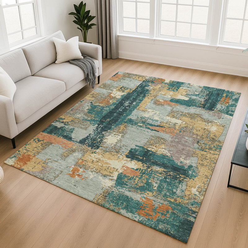 Tapis abstrait lavable à la machine de qualité supérieure Mayfield AMF2212, Écume de mer, écume de mer, 8 pi x 10 pi