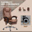 Fauteuil de bureau massant en microfibre marron chaud avec chauffage réglable et soutien lombaire vibrant