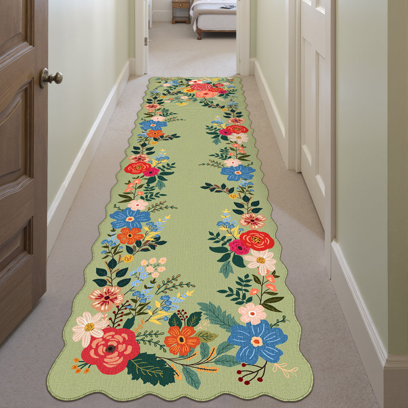 Tapis vert cerise lavable à la machine, Tapis de couloir 2 pi x 8 pi