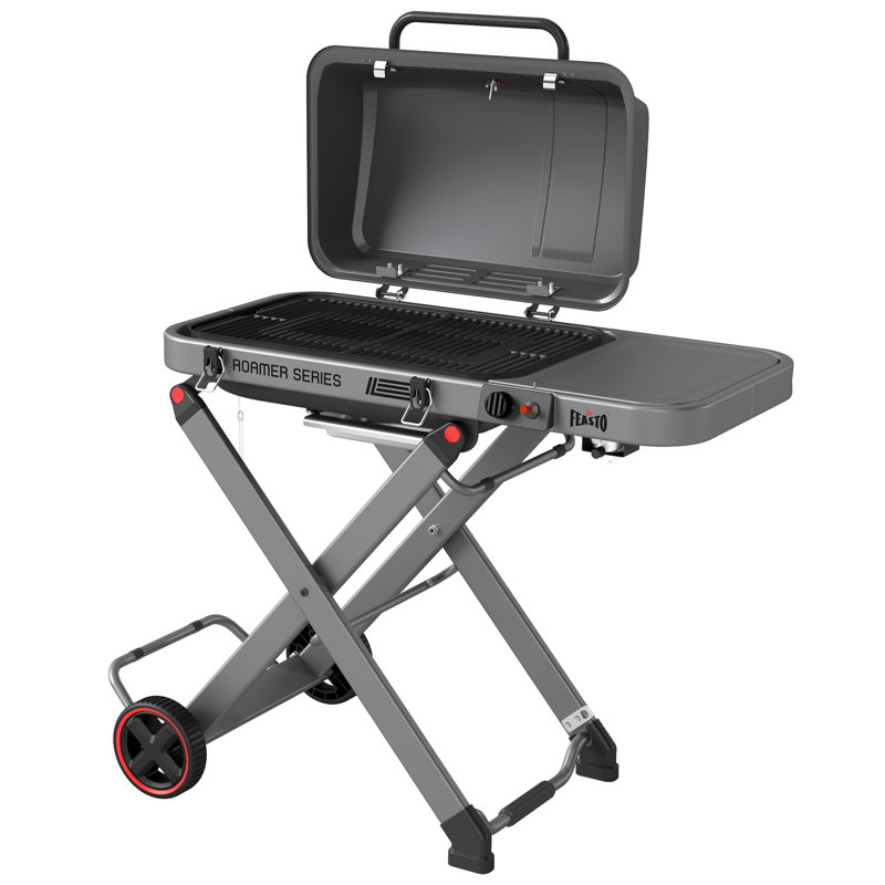 Feasto 360 sq.in Rectangular Burner Propane Gas Grill, Foldable Grill with Foldable Cart on Wheels for Outdoor Cooking, Camping & Tailgating, Gray