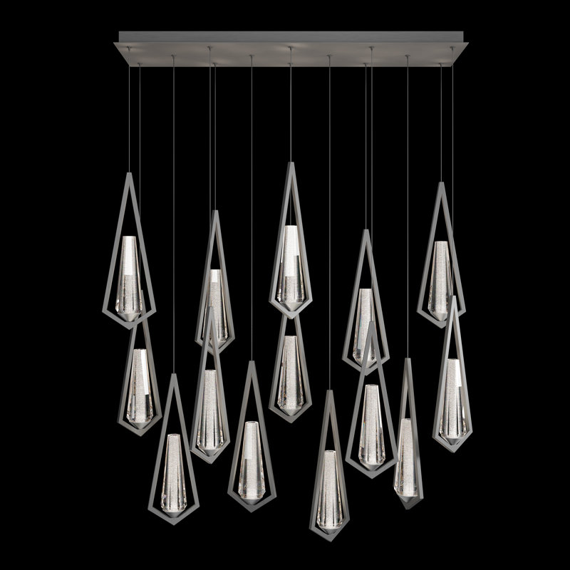 Devotion LED Pendant, 18" H x 9.5" W x 40" D, Satin Nickel, 14 Lights