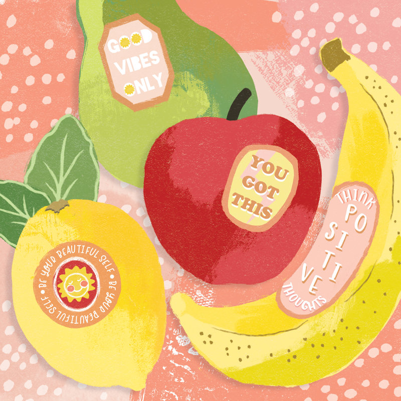Fruit On Peachy Background - Wrapped Canvas Painting, 76cm H x 76cm W x 3.8cm D