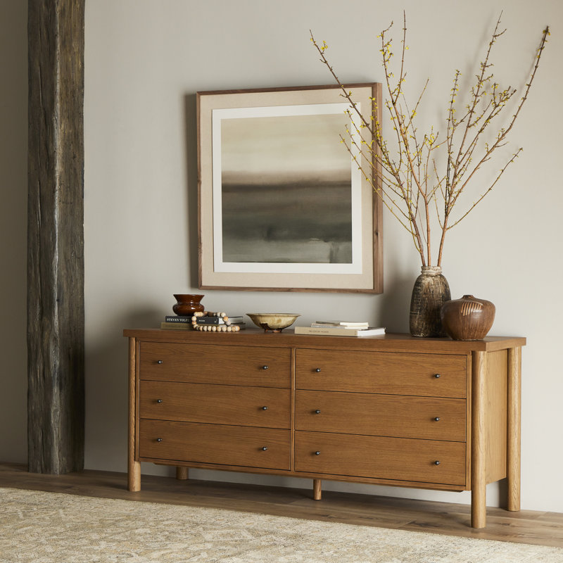 Commode double 6 tiroirs l 75 po Linda, Brun