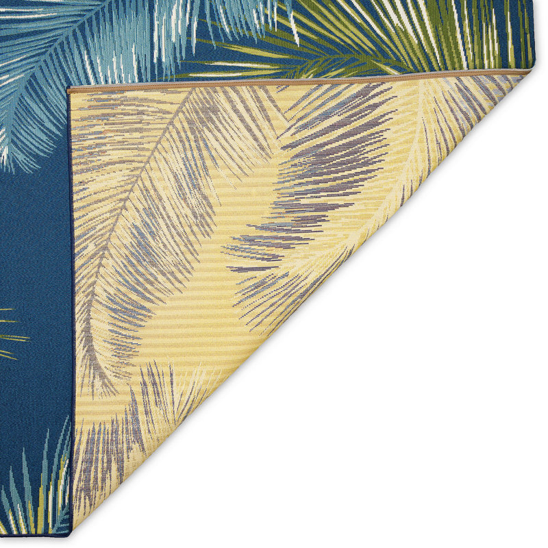 Tapis intérieur / extérieur bleu marine / vert Shira, Rectangle 6 pi 6 po x 9 pi 3 po