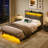Bed with Headboard and Power Outlets, Upholstered bed with 4 Drawers and RGB LED Lights-1982295134-1982295135