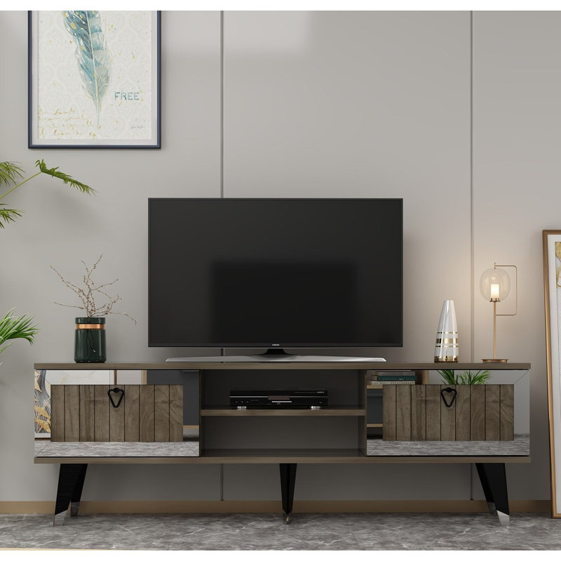 Olivia Unfinished TV Stand for TVs up to 60", Brown/Silver
