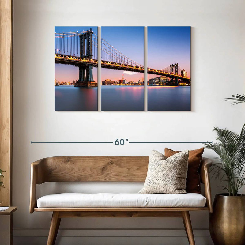 Lilie illuminé le pont de Manhattan, photographie, H 28 po x l 45 po
