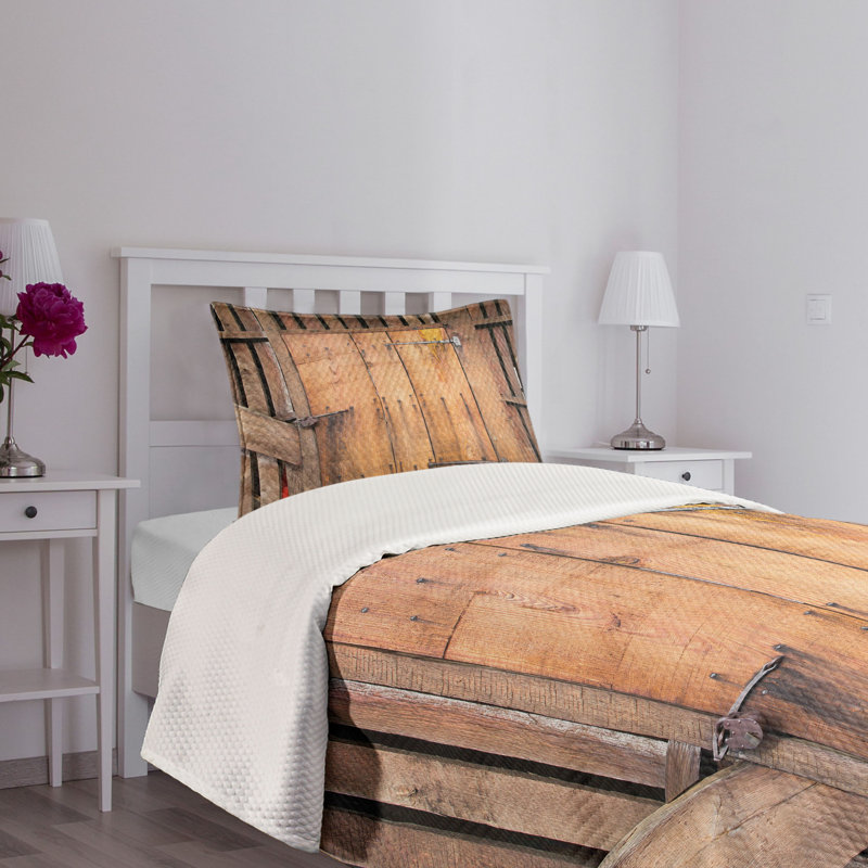 Ambesonne Rustic Bedspread Dated Door, Twin Bedspread + 1 Standard Sham