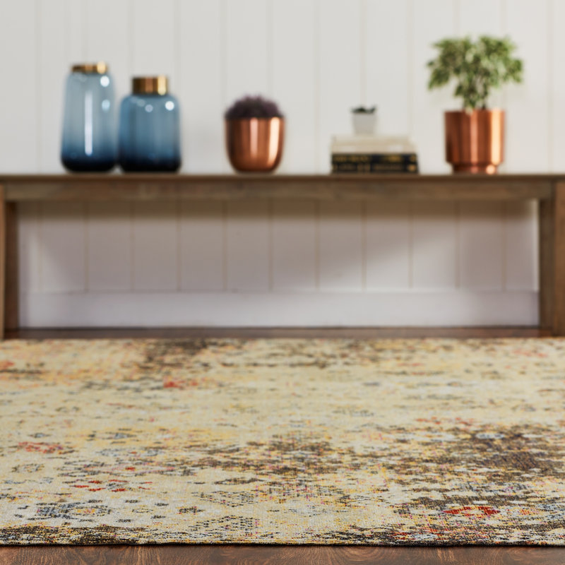 Beale Abstract Area Rug in Beige/Gold/Brown, Runner 2'8" x 10'