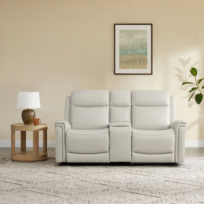 Super Zero-Gravity Genuine Leather Dual Motor 2PC Power Sofa With Power Headrest & Multi-Function Console, Light Gray