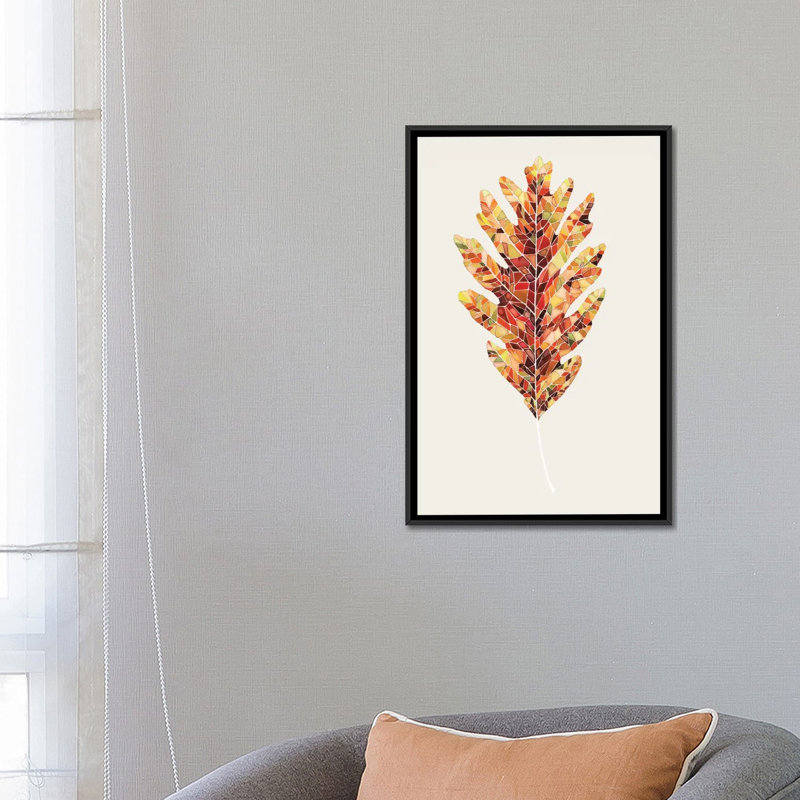 « i », impression sur toile Fall Mosaic Leaf, H 26 po x l 18 po x P 1,5 po, Toile avec cadre noir, Pas de tapis