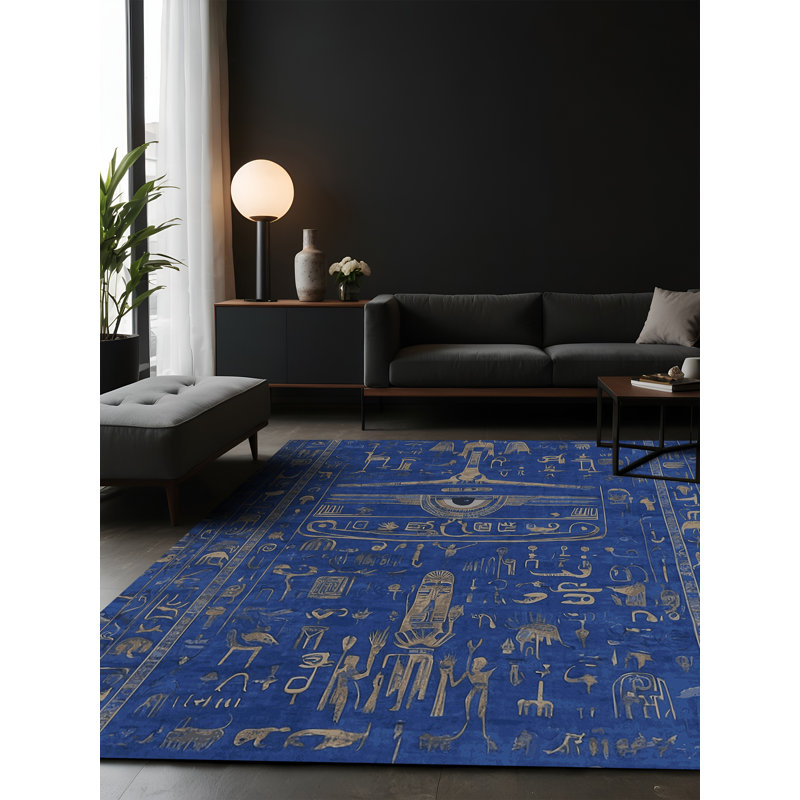 Tapis bleu soyeux et moelleux, Carré 4 pi