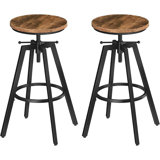 Bar Stools, Round Bar Chairs With Sturdy Metal Frame, Set Of 2 Industrial Bar Stools, Height Adjustable, Kitchen Breakfast Bar Stools, For Bar, Dining Room, Rustic Brown And Black Bahr0701